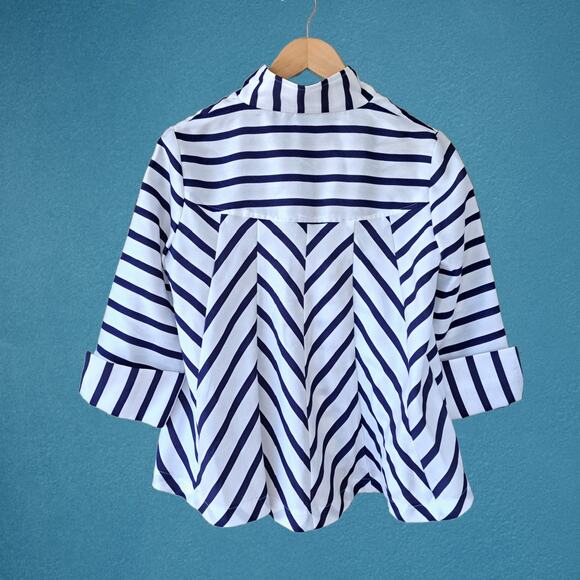 JOSEPH RIBKOFF Blue White Striped 3/4 Sleeve Swing Jacket Size 2 - Picture 9 of 10